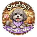 Playful dog logo for Smokey’s Doggy Cafe, a pet cafe in Keyport NJ