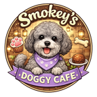 Playful dog logo for Smokey’s Doggy Cafe, a pet cafe in Keyport NJ