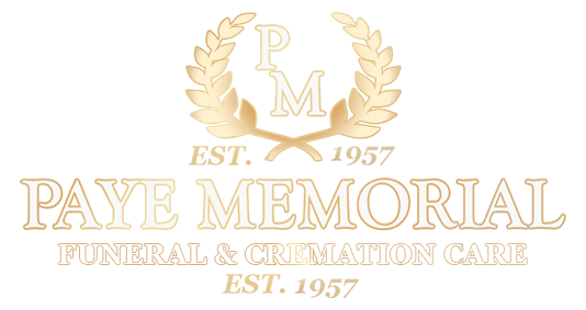 Paye Memorial Funeral & Cremation Care logo with gold laurel wreath and &ldquo;Est. 1957&rdquo; on white background