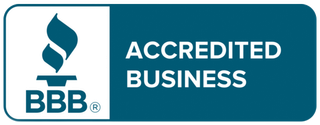 BBB Accredited Business logo with blue background and white text