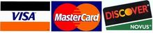 Three different logos for visa mastercard and discover