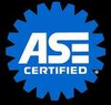 A blue and white ase certified logo on a black background.