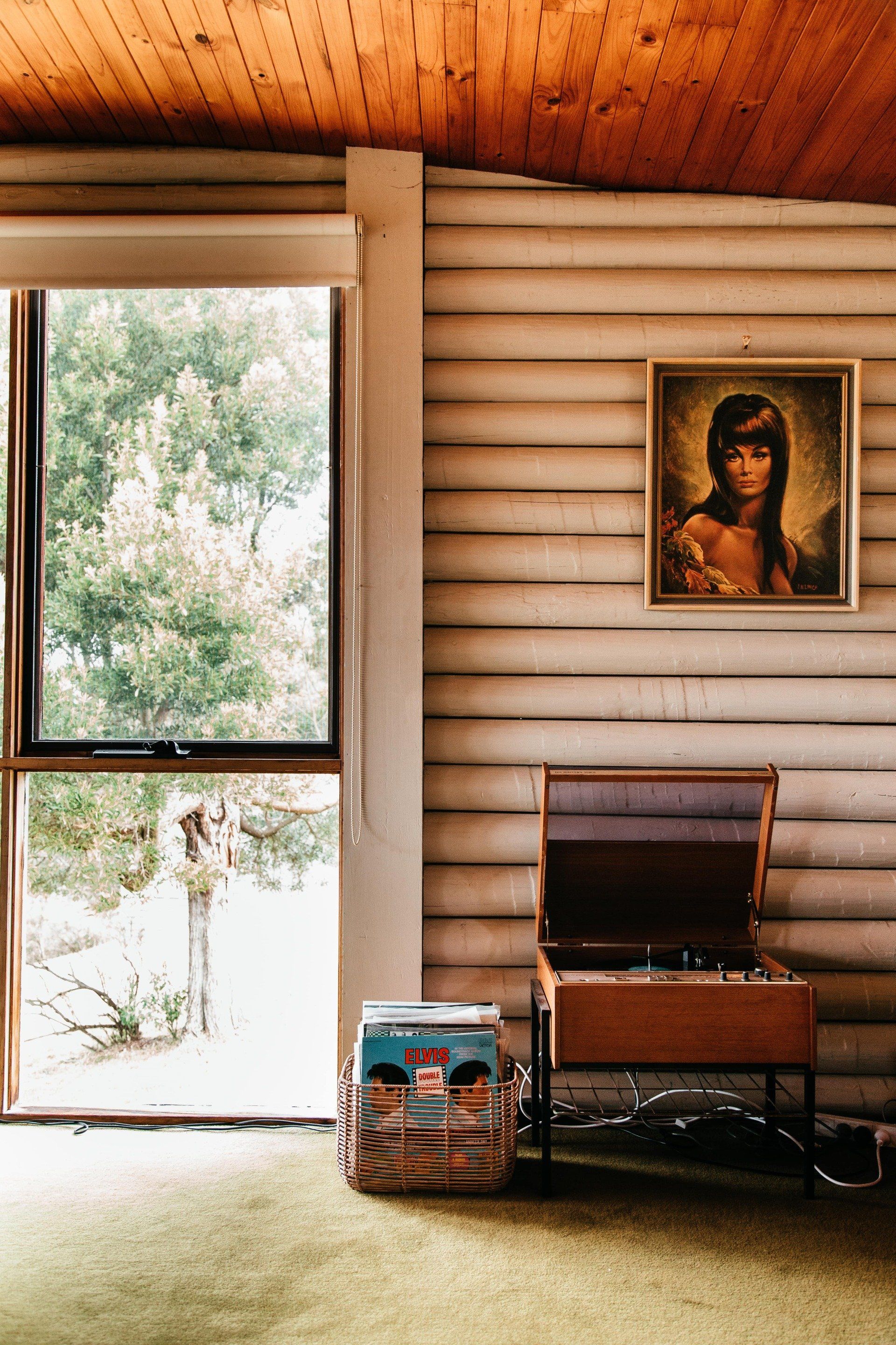 Record player in our retro forest cottage 