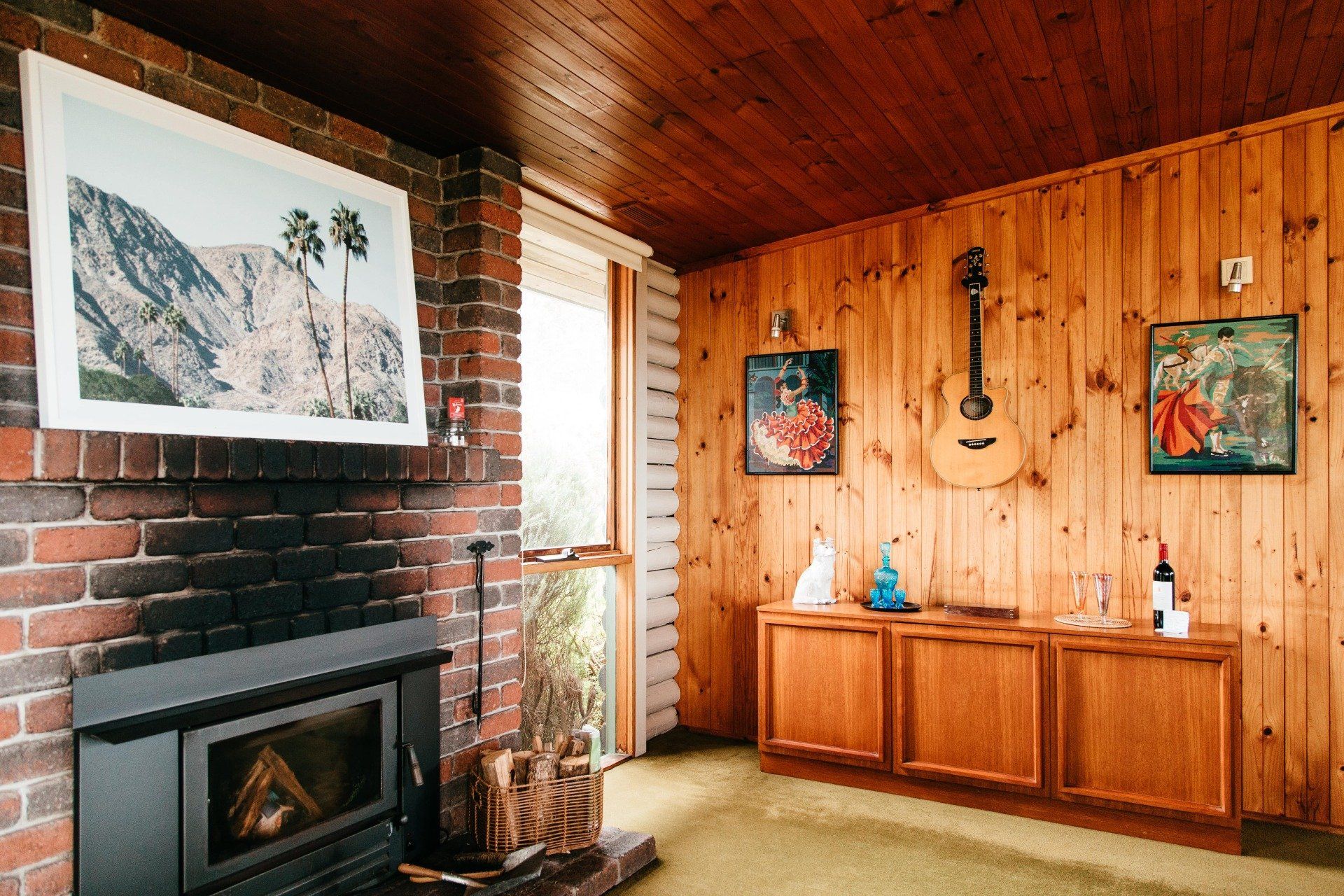 Accoustic guitar in our retro vintage inspired forest cottage 