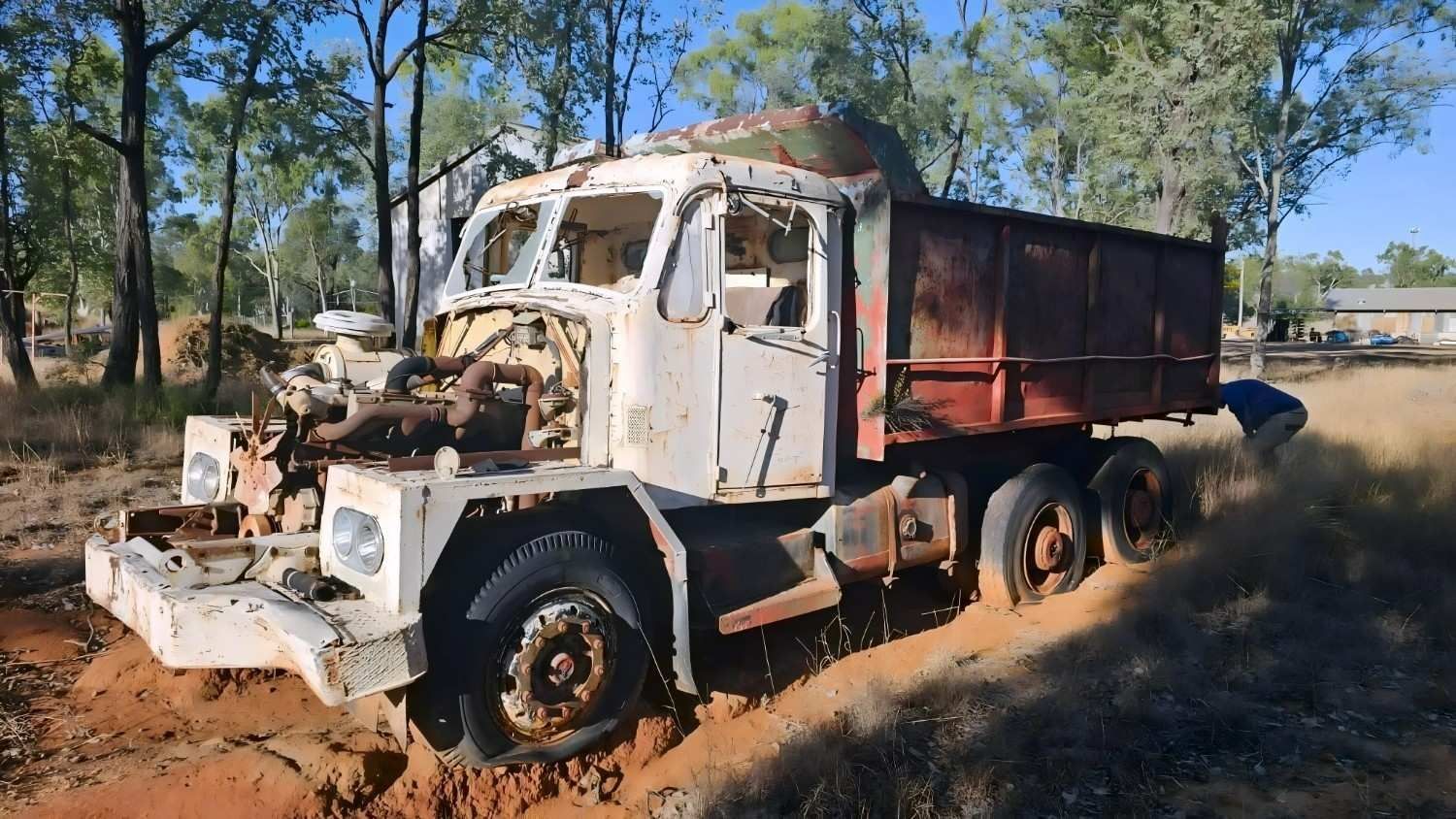 Dilapidated White Dump Truck Abandoned in a Field, Overgrown With Vegetation — NPX Solutions In Clairview, QLD