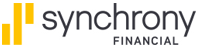Synchrony Financial logo: yellow bars next to the name in dark gray. 
