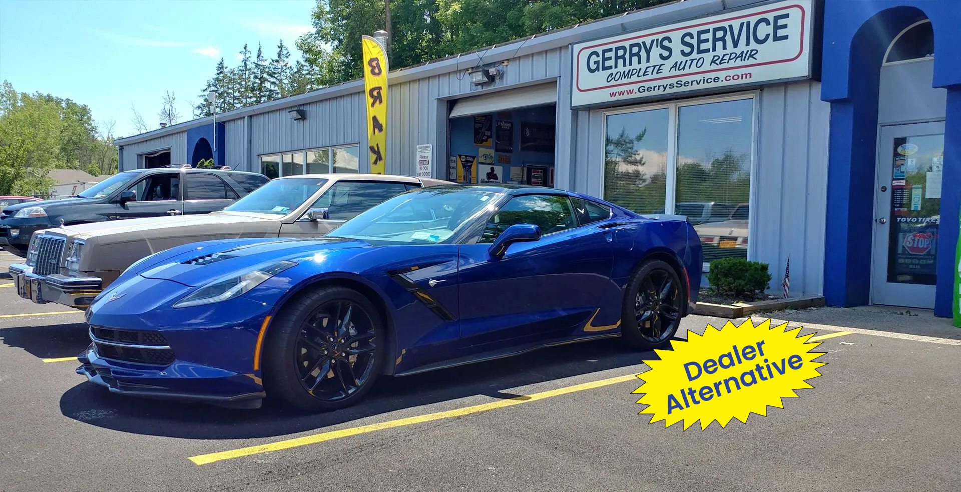 Blue sports car parked outside 