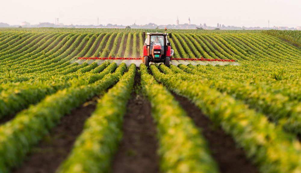 Tractor Spraying Pesticides On Soybean Field With Sprayer — O'Brien's Machinery In Gloucester