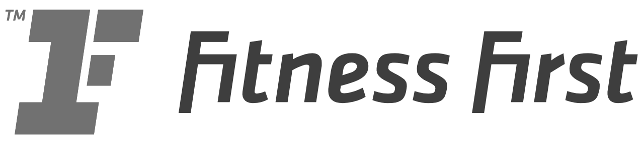 A black and white logo for fitness first