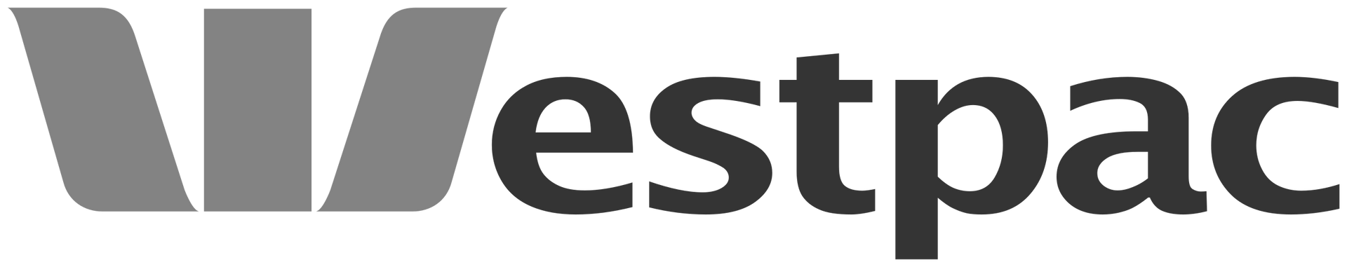 A black and white logo for westpac on a white background.