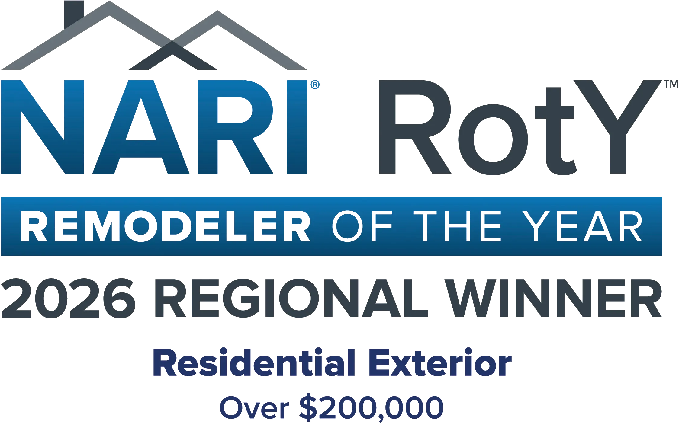 NARI Remodeler of the Year badge, 2026 Regional Winner, Residential Exterior Over $200,000