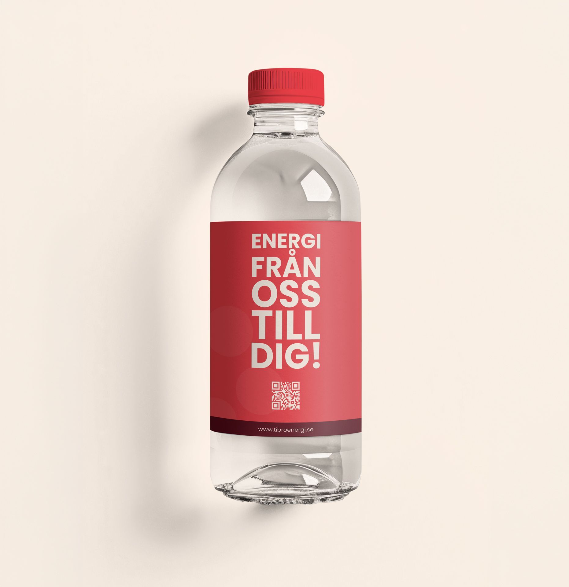 Kolsyrat vatten-flaska till event för Tibro Energi med egen etikett.