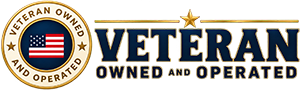 Veteran Owned and Operated logo with U.S. flag emblem in red, white, and blue