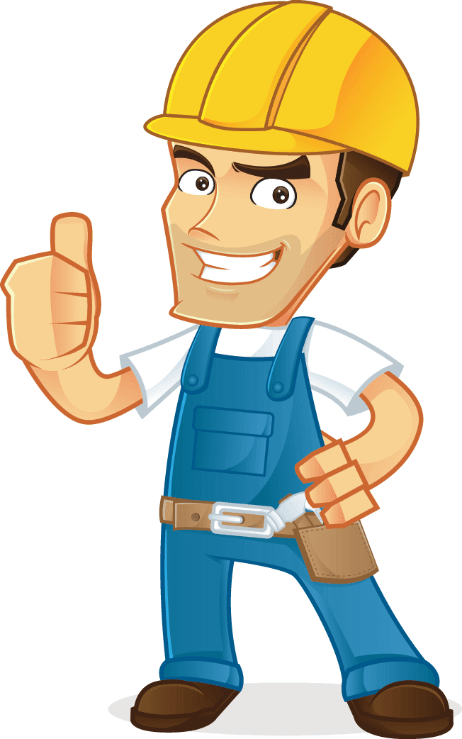 A Cartoon Man Wearing A Hard Hat And Overalls Is Giving A Thumbs Up  — River2Coast Concreting in Boambee, NSW