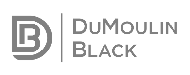 A black and white logo for dumoulin black on a white background.