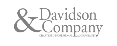 The logo for davidson & company is gray and white.