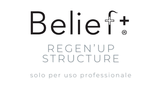 Etichetta del prodotto Belief+ Regen'Up Structure su sfondo bianco con testo grigio chiaro