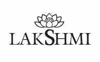 Logo di Lakshmi con un'icona di loto sopra il marchio denominativo su sfondo bianco.