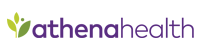 The athenahealth logo, featuring a purple brand name next to a stylized green leaf icon.