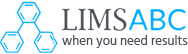 Logo for LIMSABC featuring a blue molecular structure icon and the company name in grey and blue text.