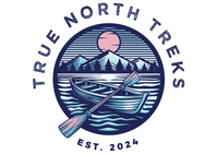 True North Treks logo with pink sun, mountain and lake, crossed paddles, and “Est. 2024” text