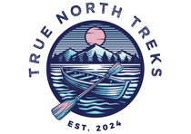 True North Treks logo with pink sun, mountain and lake, crossed paddles, and “Est. 2024” text