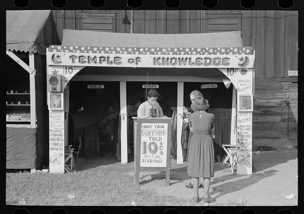 Russell Lee’s 1938 photograph of a fortune teller’s booth at the state fair in Donaldsonville.  Library of Congress