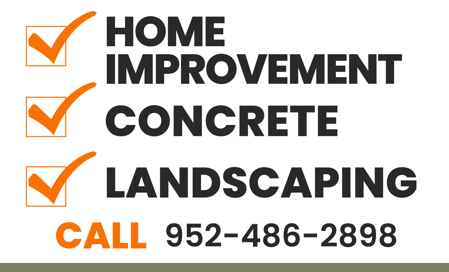 A logo for a company that does home improvement , concrete landscaping , and call 952-486-2888.