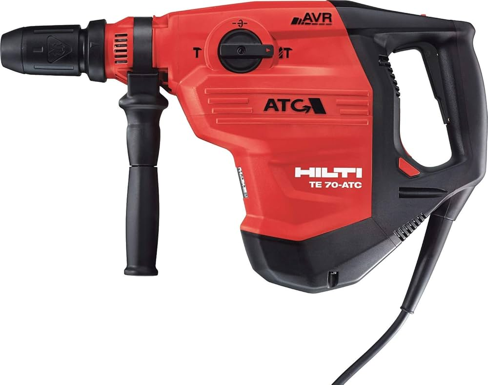 A red and black hilti hammer drill on a white background