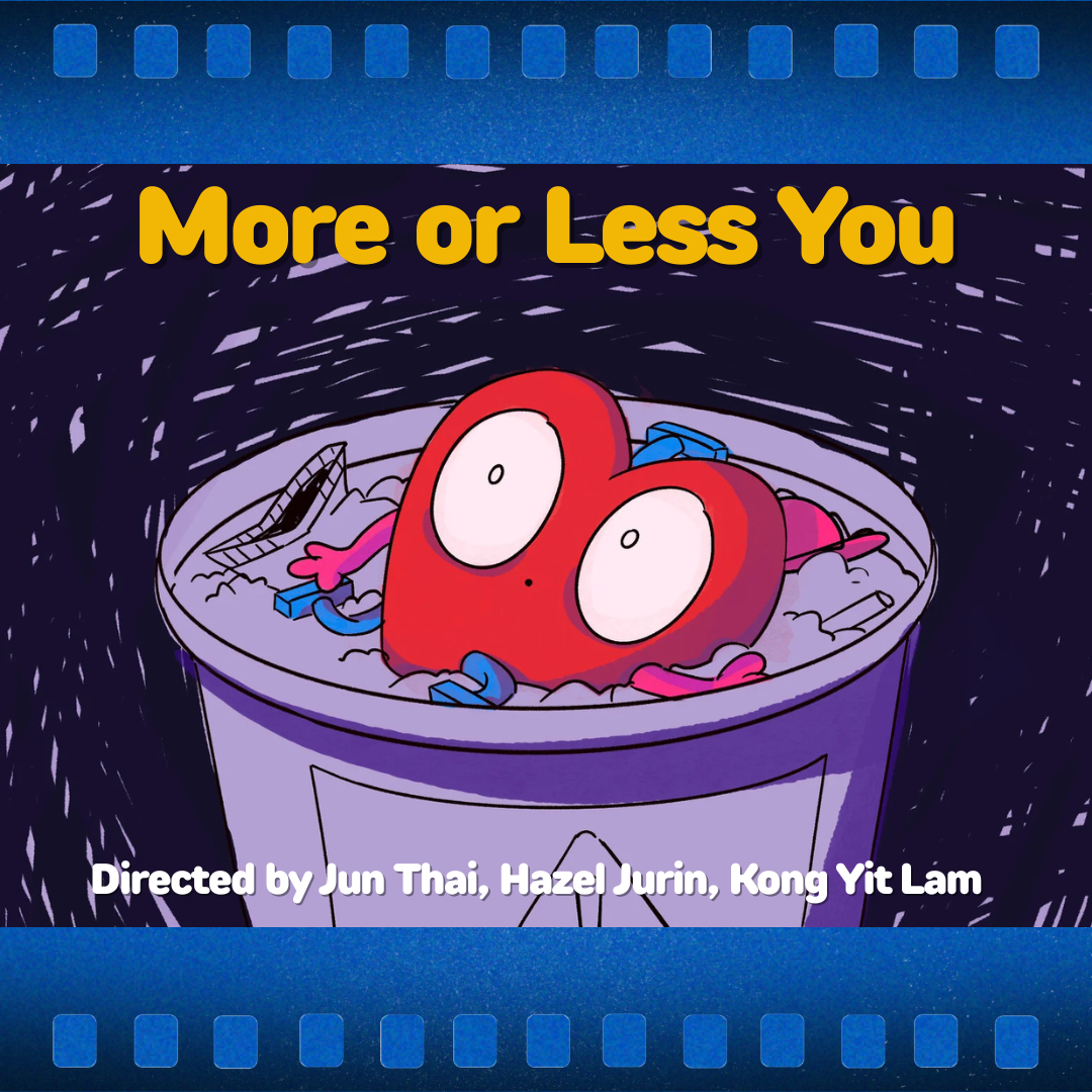 Cartoon red eyes peeking from a purple trash can under the title