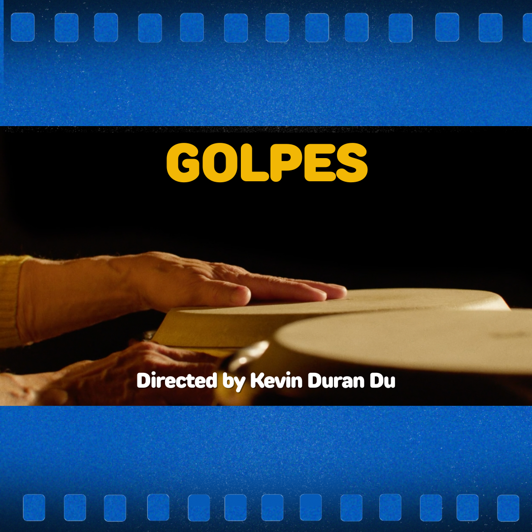 Title card reading “GOLPES” with a hand tapping a book, and text “Directed by Kevin Duran Du”