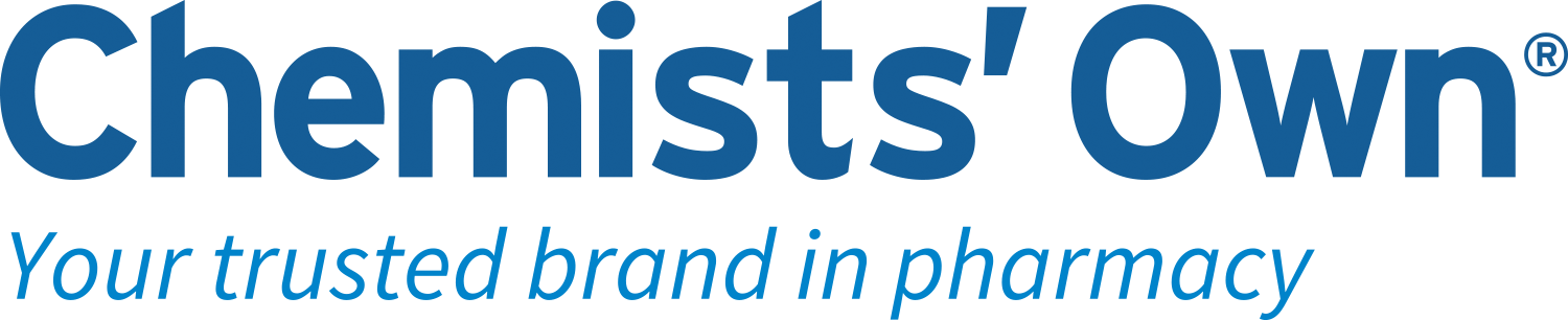 Chemists’ Own logo with blue text and slogan “Your trusted brand in pharmacy”