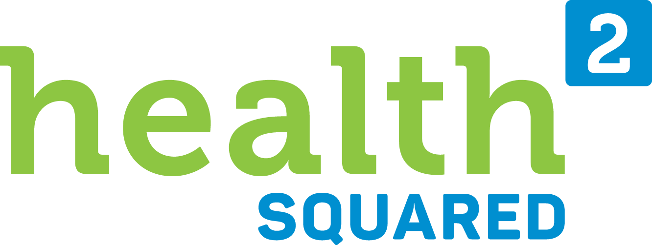 Green “health²” logo with blue “SQUARED” text below and a blue superscript 2 on the right