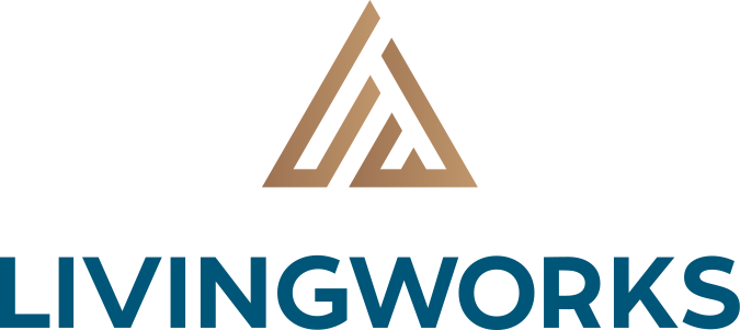 LivingWorks logo with a gold triangular mark above blue text on a white background