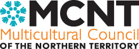MCNT Multicultural Council of the Northern Territory logo in black, orange and teal