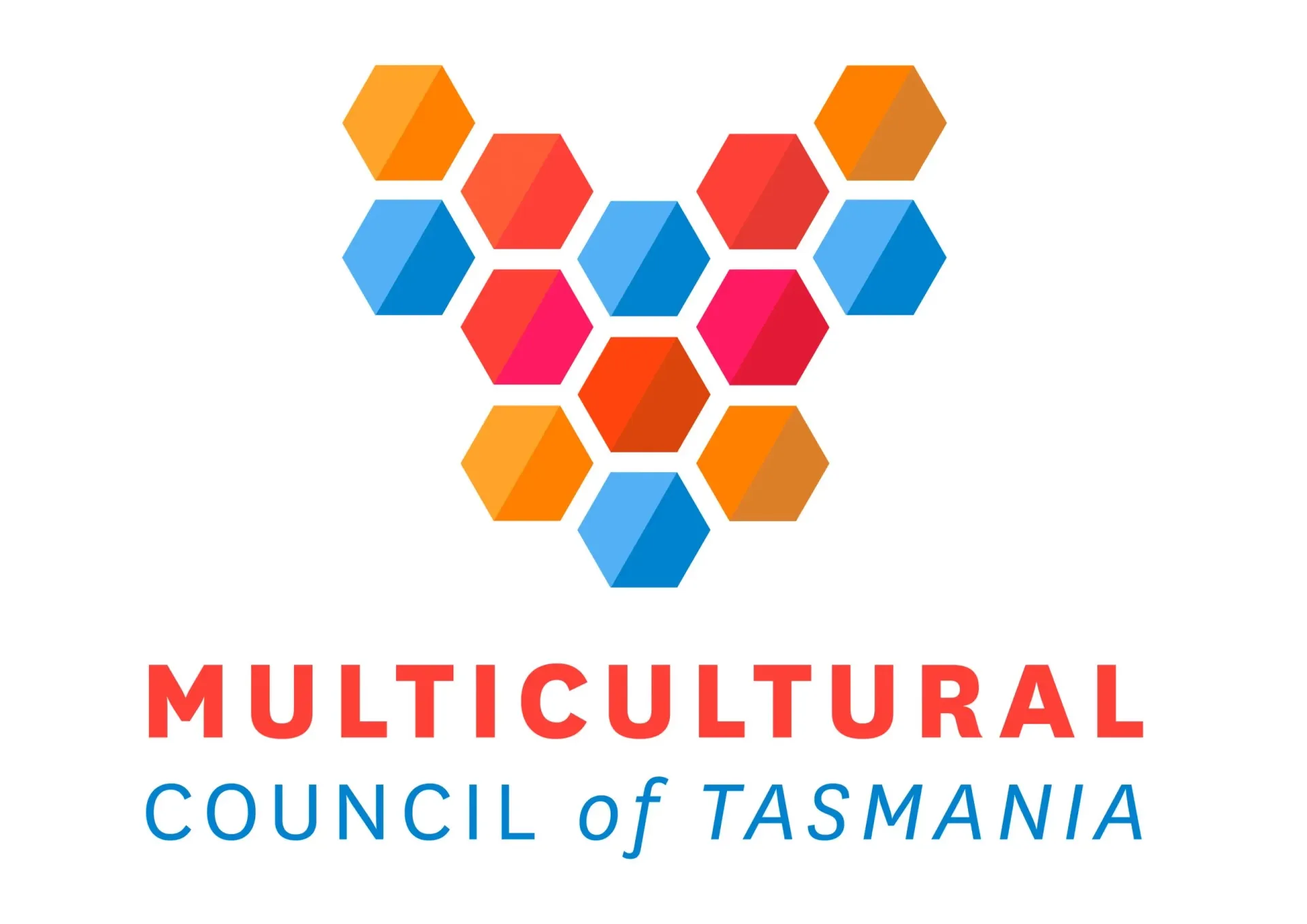 Multicolored hexagon logo above “Multicultural Council of Tasmania” text