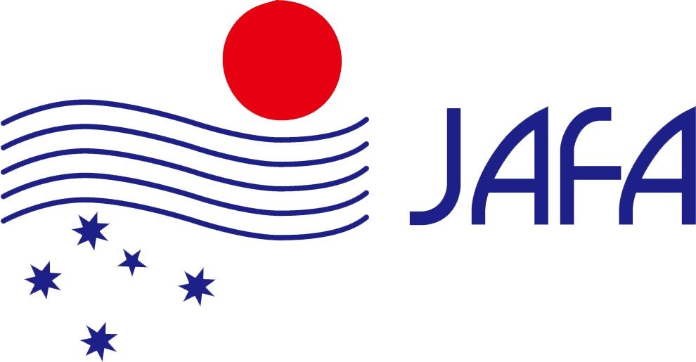 JAFA logo with blue wavy lines, a red sun, and stars on a white background