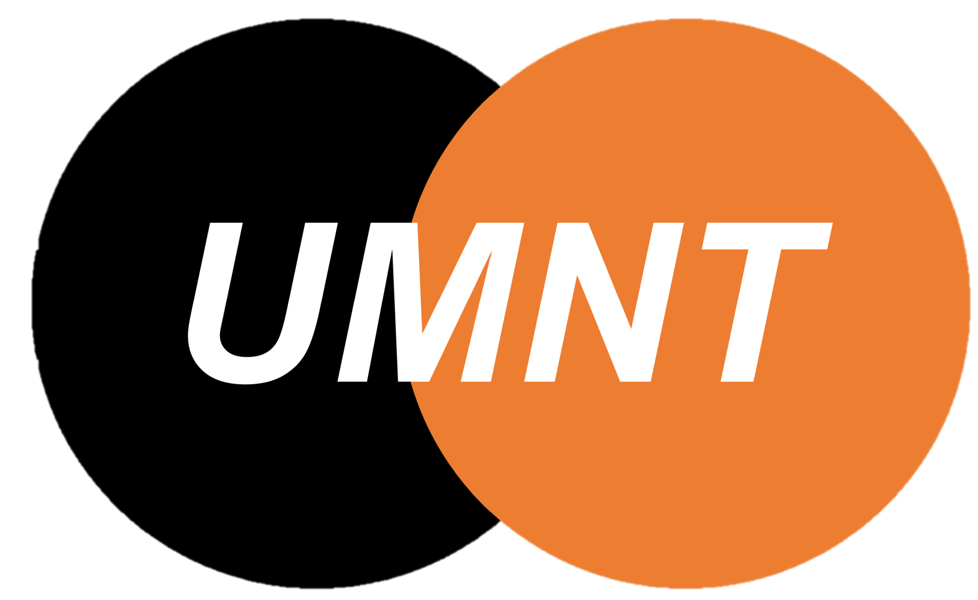 UMNT logo with white letters over black and orange overlapping circles