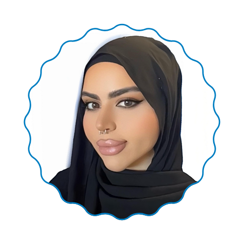 Stylized portrait of a woman in a black hijab with soft makeup and a neutral expression