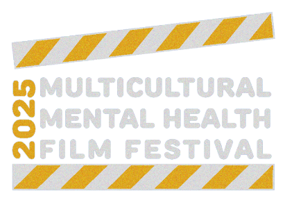 Multicultural Mental Health Film Festival 2025 logo with gray text and yellow-white striped accents