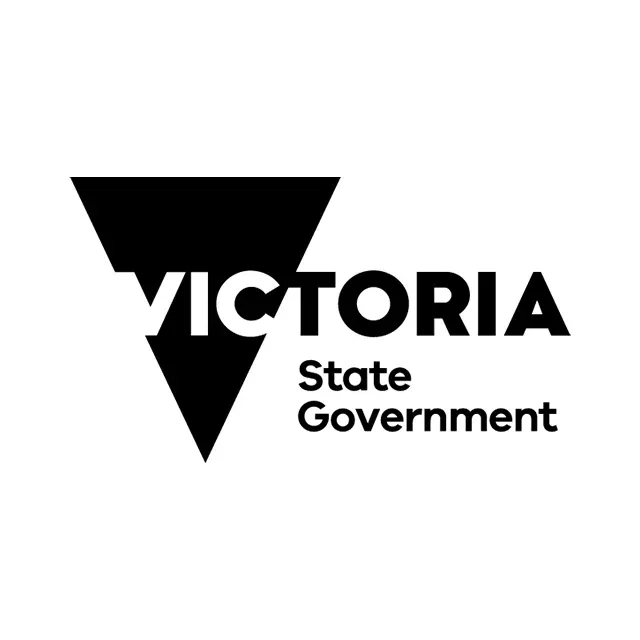 Victoria State Government logo in black with stylized triangle and bold text on white background