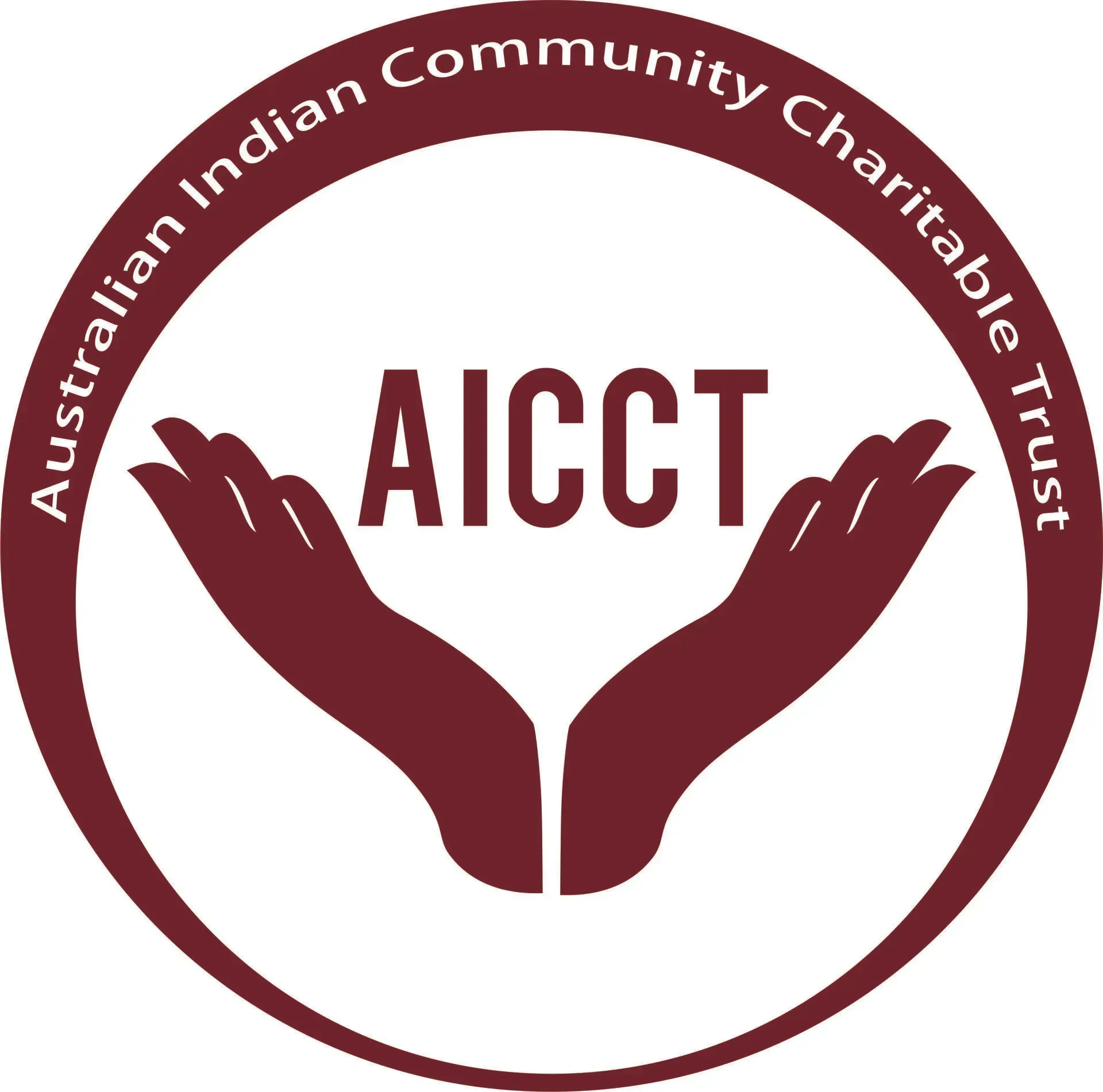 Australian Indian Community Charitable Trust logo with maroon hands encircling AICCT text