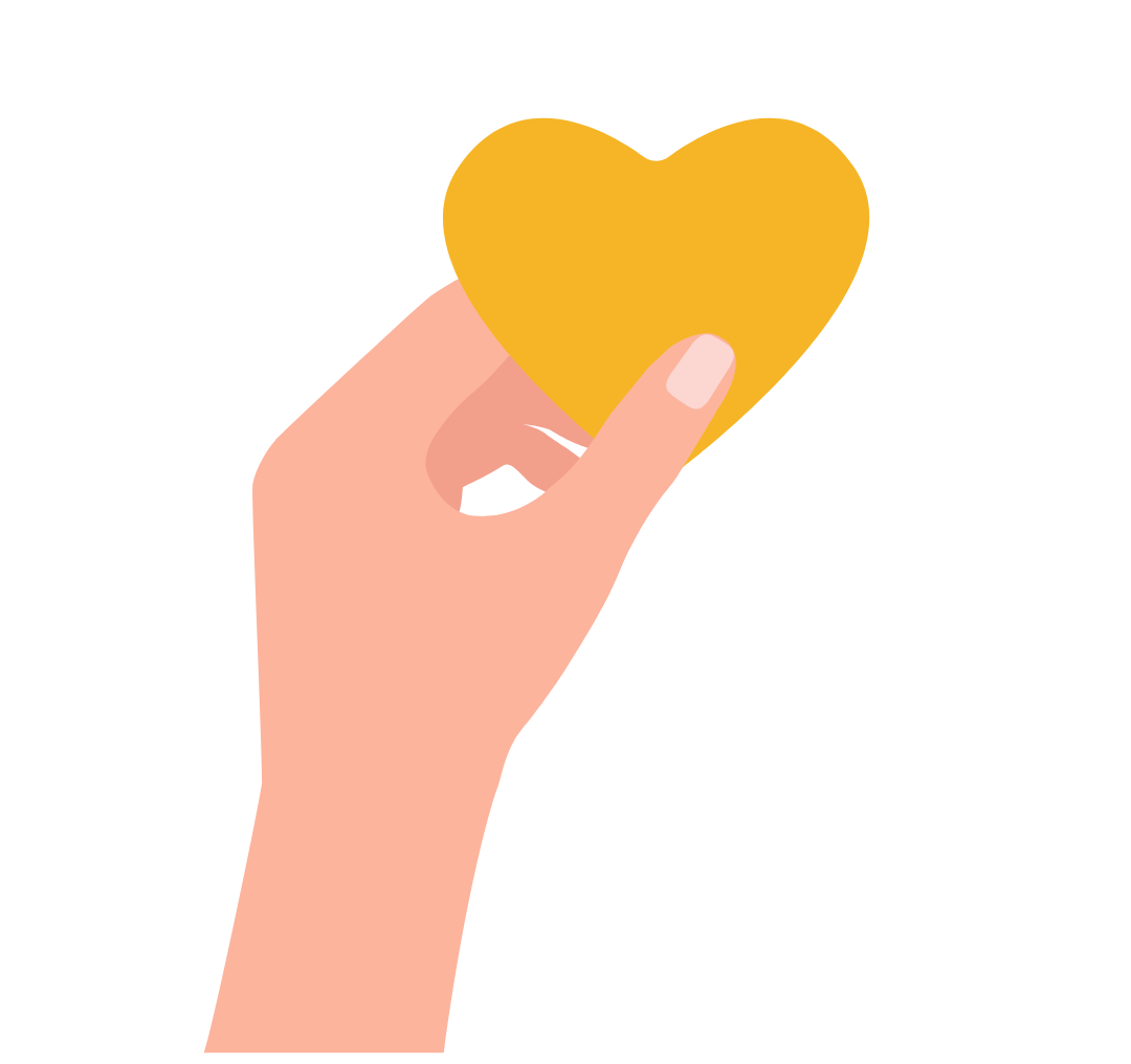 Hand holding a yellow heart cutout on a white background