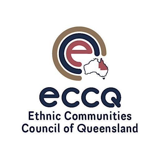 ECCC logo with stylized e and Queensland map; text reads “Ethnic Communities Council of Queensland”