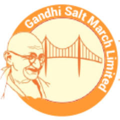 Gandhi Salt March Limited logo with Gandhi illustration and a bridge in orange circle