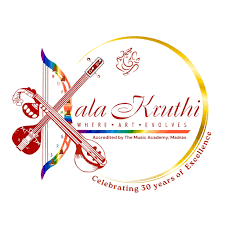 Kala Kruthi music and art logo with violin, rainbow accents, and “Celebrating 30 years of Excellence” text