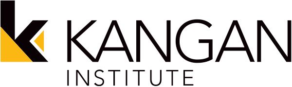 Kangan Institute logo with black and yellow stylized K icon and gray wordmark on white background