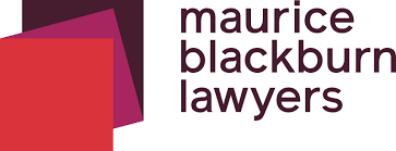 Maurice Blackburn Lawyers logo with stacked maroon and red geometric shapes