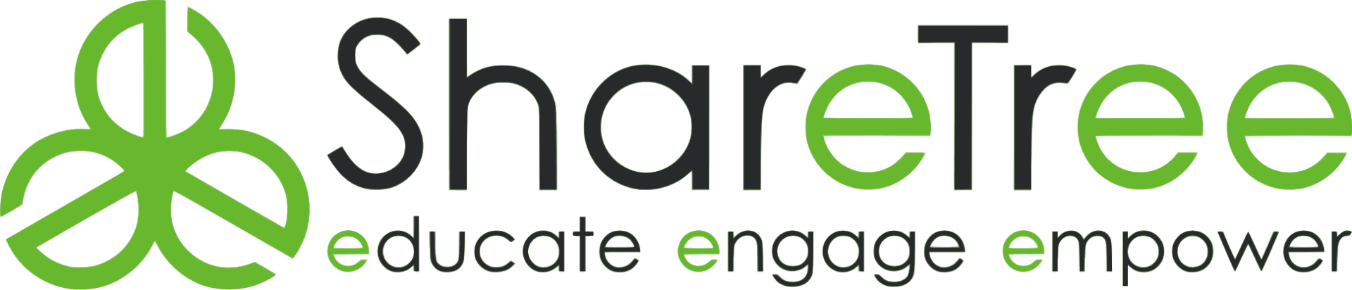 ShareTree logo with green abstract tree icon and the words “ShareTree” and “educate engage empower”