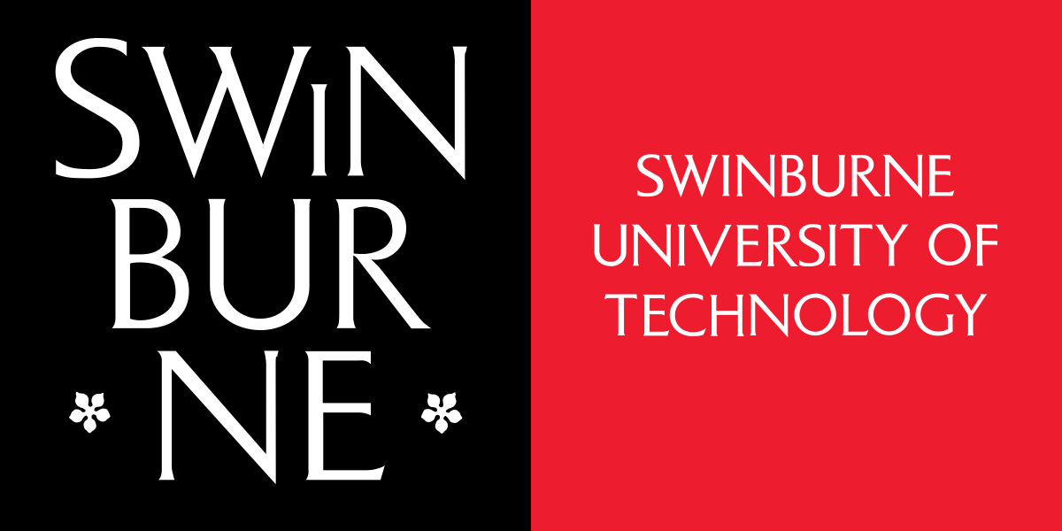 Swinburne University of Technology logo on black and red background with white text